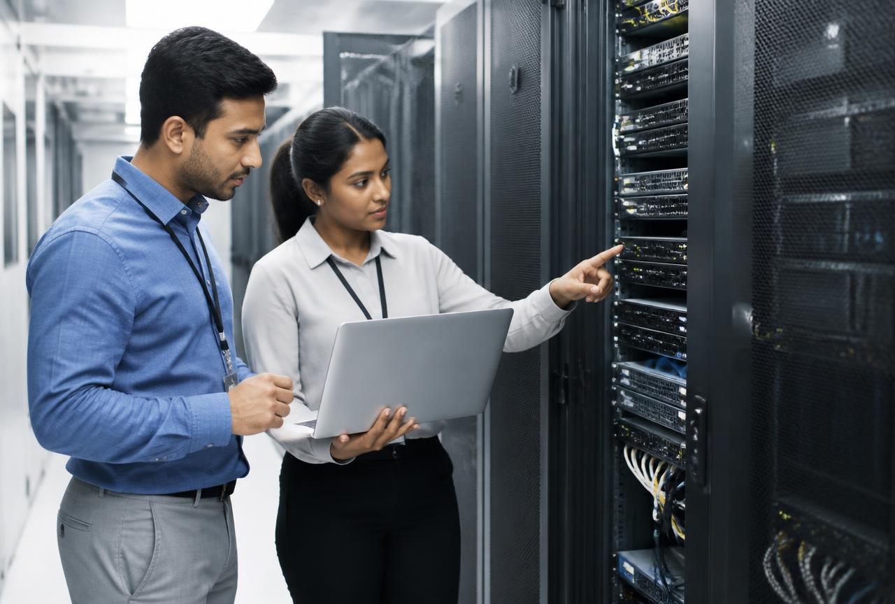 Specialists working together at a technology operations desk